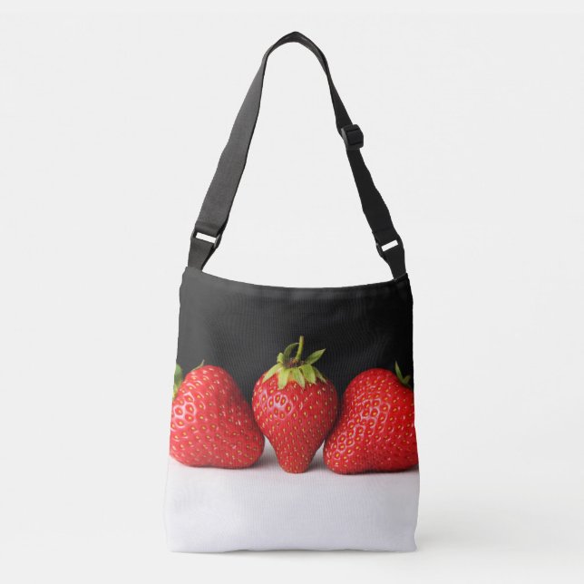 Strawberries On Black Over White cbbcnm Crossbody Bag (Front)