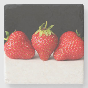 Strawberries On Black Over White coastercna Stone Coaster