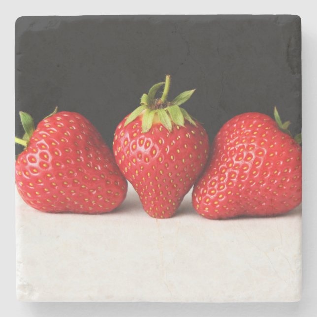 Strawberries On Black Over White coastercna Stone Coaster (Front)