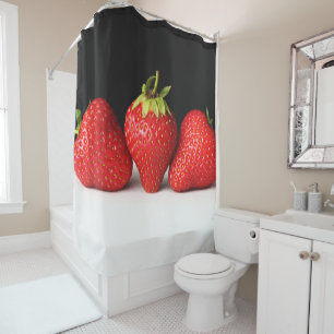 Strawberries On Black Over White sccna Shower Curtain