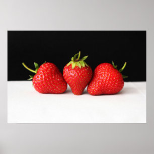 Strawberries On Black Over White wapcn Poster