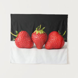 Strawberries On Black Over White wtcnm Tapestry