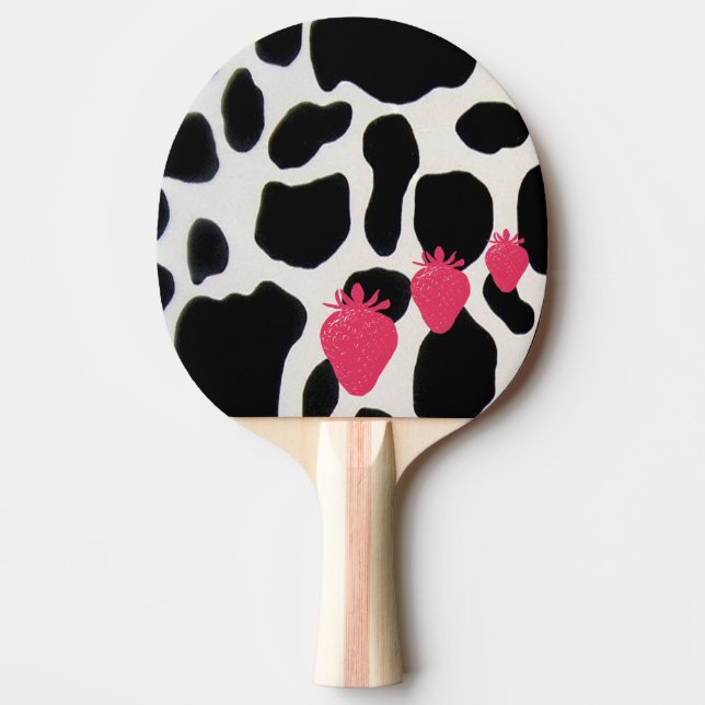 Strawberries on Cow Print Ping Pong Paddle (Front)