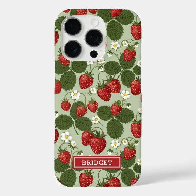Strawberries On Green Monogrammed Case-Mate iPhone Case (Back)