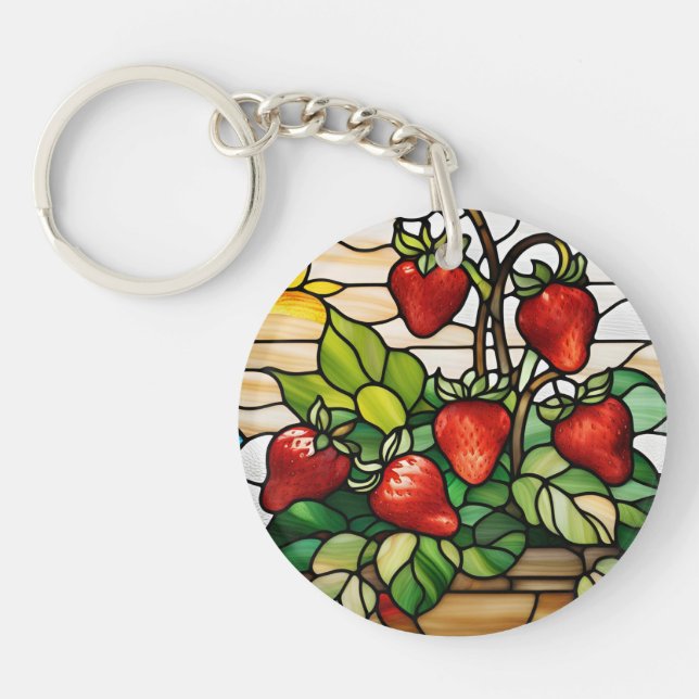 Strawberries on Stained Glass Key Ring (Front)