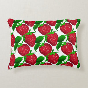 Strawberries on White Background Pattern Decorative Cushion