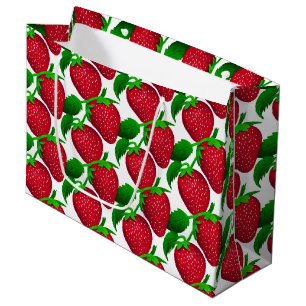 Strawberries on White Background Pattern Large Gift Bag