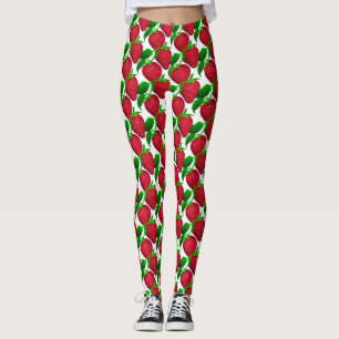 Strawberries on White Background Pattern Leggings