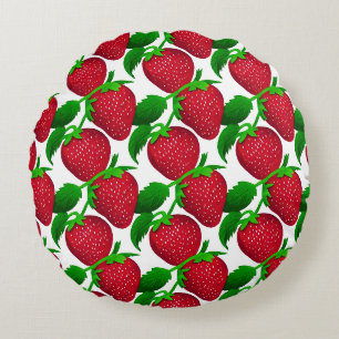 Strawberries on White Background Pattern Round Cushion