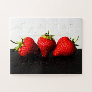 Strawberries On White Over Black 11x14 30pc jpcnm Jigsaw Puzzle