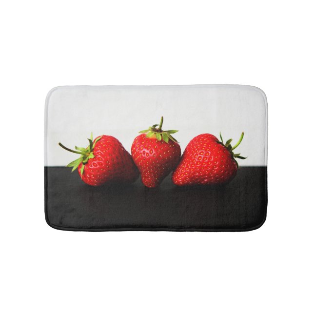 Strawberries On White Over Black bmcna Bath Mat (Front)