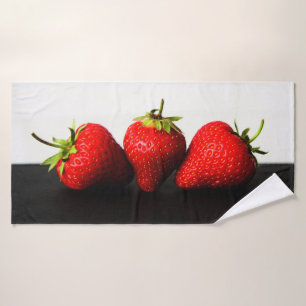 Strawberries On White Over Black btcn Bath Towel S