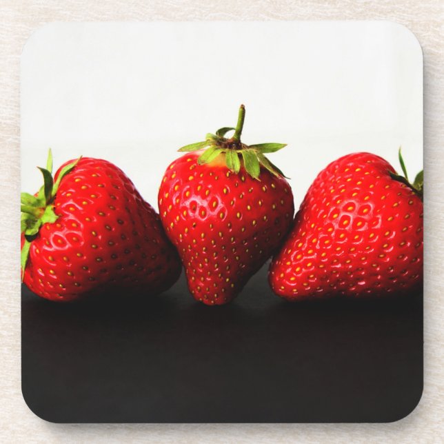 Strawberries On White Over Black coastercn Beverag Coaster (Front)