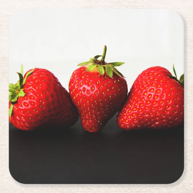 Strawberries On White Over Black coastercna Square Paper Coaster (Front)