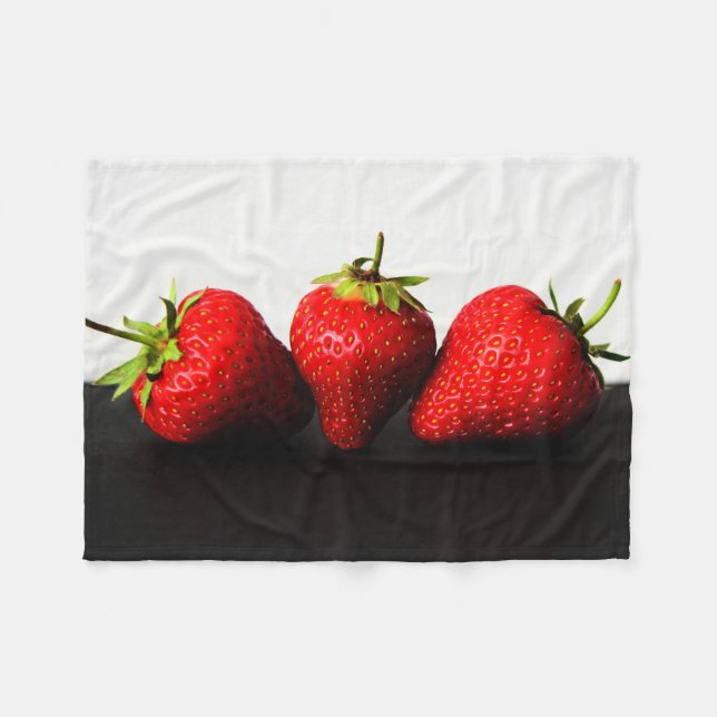 Strawberries On White Over Black fba Fleece Blanket (Front (Horizontal))