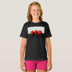 Strawberries On White Over Black Girls cn T-Shirt