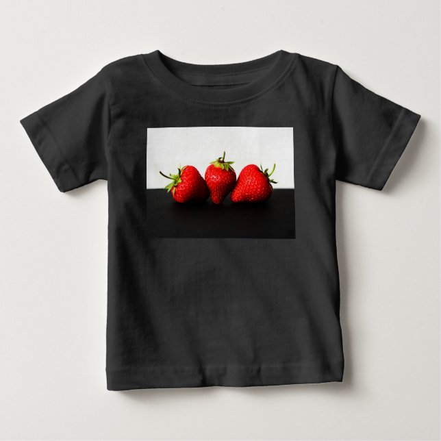 Strawberries On White Over Black iccnm Baby T-Shirt (Front)