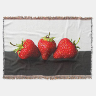Strawberries On White Over Black tbcn Throw Blanket