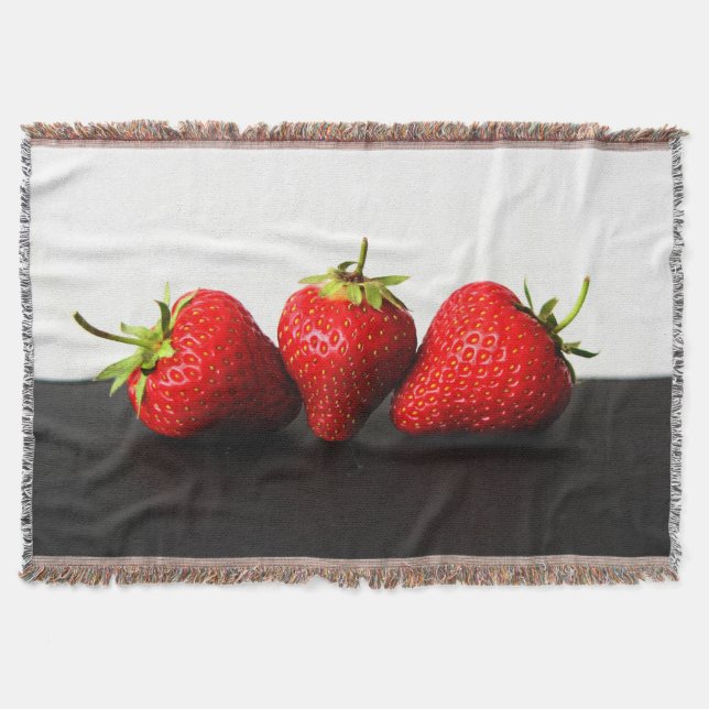 Strawberries On White Over Black tbcna Throw Blanket (Front)