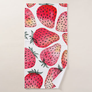 Strawberries painted with watercolor and ink seaml bath towel