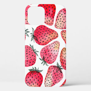 Strawberries painted with watercolor and ink seaml iPhone 12 case