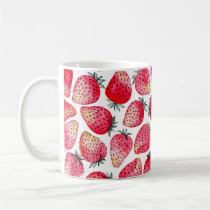 Strawberries painted with watercolor and ink seaml coffee mug