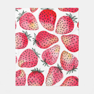 Strawberries painted with watercolor and ink seaml fleece blanket
