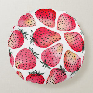 Strawberries painted with watercolor and ink seaml round cushion