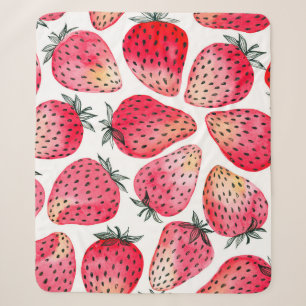 Strawberries painted with watercolor and ink seaml sherpa blanket