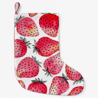 Strawberries painted with watercolor and ink seaml small christmas stocking