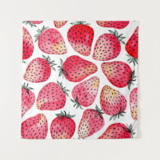 Strawberries painted with watercolor and ink seaml tapestry