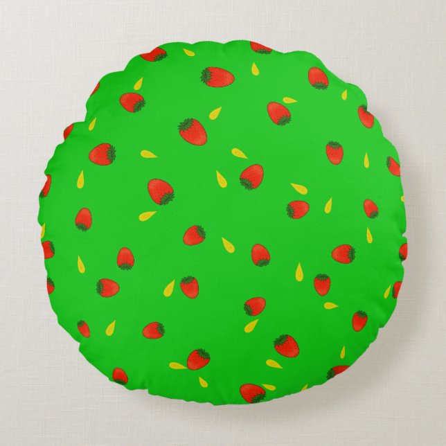 Strawberries pattern round cushion (Front)