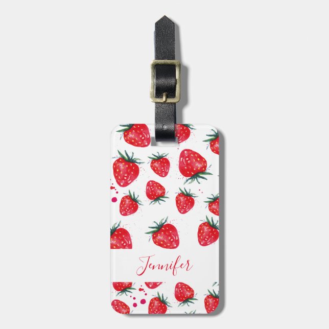 Strawberries personalised luggage tag (Front Vertical)