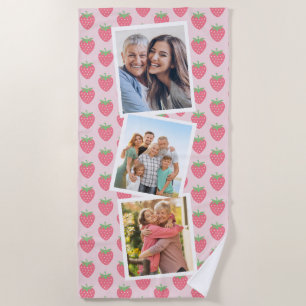 Strawberries Photo Collage Beach Towel