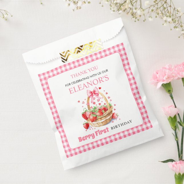 Strawberries pink Berry First Birthday Thank You Favour Bags (Sealed)
