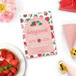 Strawberries Pink Berry Sweet Birthday Party Invitation<br><div class="desc">A berry sweet birthday party invitation for any age with a pink arch shape against a background of strawberries in red and pink. Cute strawberry details,  like a couple of strawberries wearing green bows.</div>