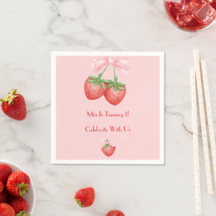 STRAWBERRIES PINK BOW BIRTHDAY  NAPKIN