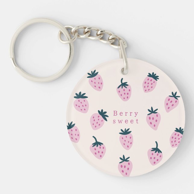 Strawberries pink  key ring (Front)