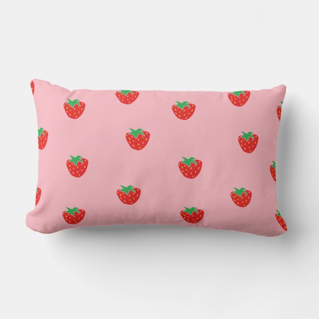 Strawberries Pink Lumbar Cushion (Front)