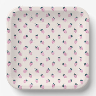 strawberries pink  paper plate