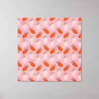 Strawberries Pink White Doodle Fruit Pattern
