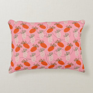 Strawberries Pink White Doodle Pattern  Decorative Cushion
