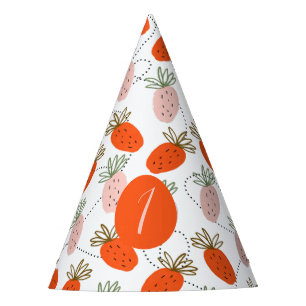 Strawberries Pink White Doodle Pattern Party Hat