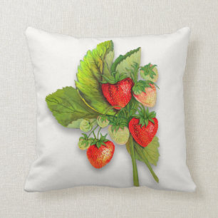 Strawberries, Realistic Vintage Botanical Drawing Cushion