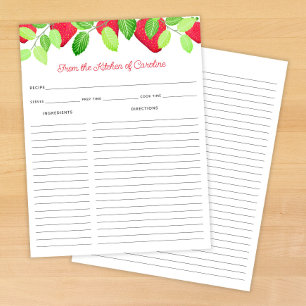 Strawberries Red Berry Recipe Card Binder Insert
