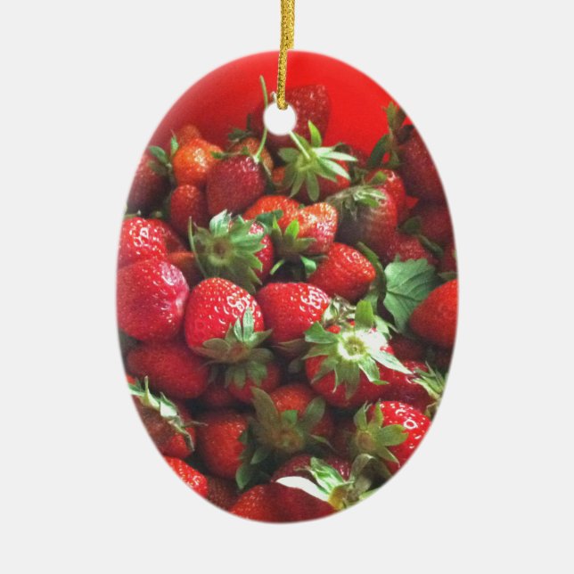 Strawberries red fruit photo ceramic tree decoration (Front)