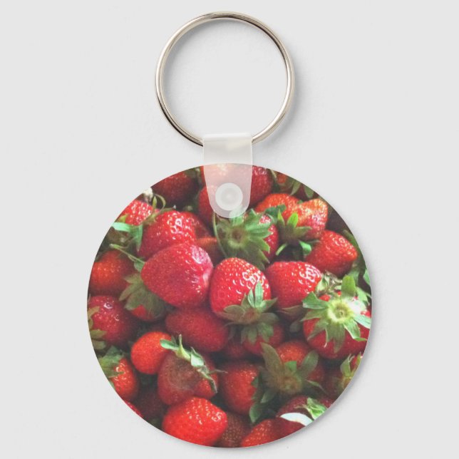 Strawberries red fruit photo key ring (Front)