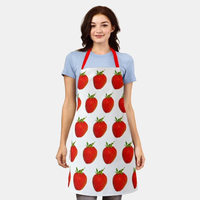 Strawberries Red Green All-Over Print Apron (Worn)