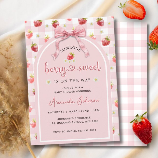 Strawberries Ribbon Berry Sweet Baby Shower Invitation (Creator Uploaded)