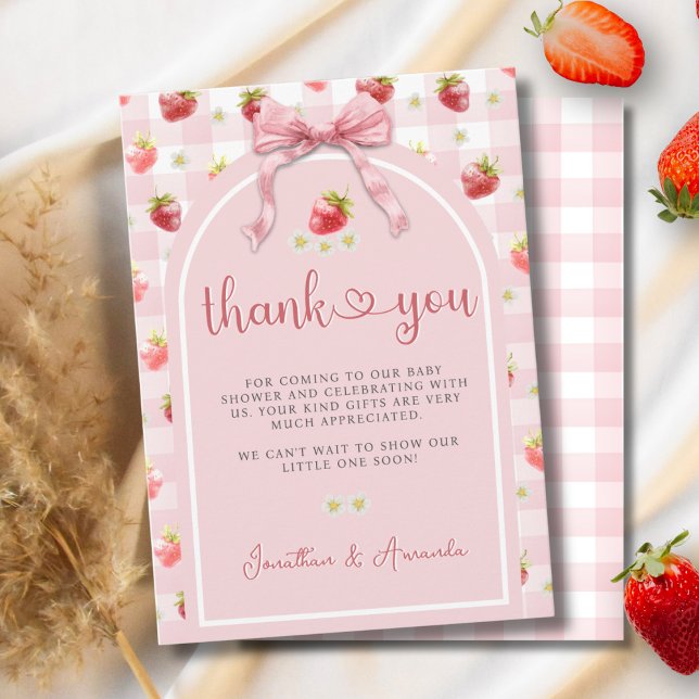 Strawberries Ribbon Berry Sweet Baby Shower Thank You Card (Creator Uploaded)